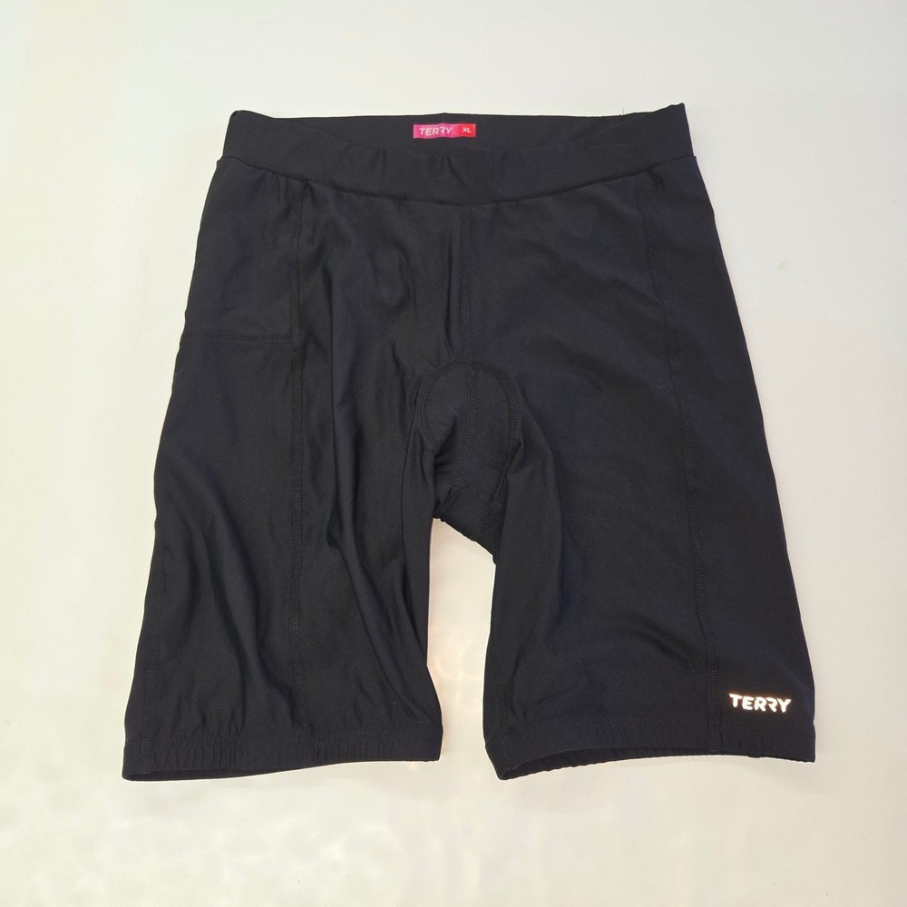 Terry Cycling Shorts Womens XL Black Padded Bike Shorts Side Zip Pocket USA